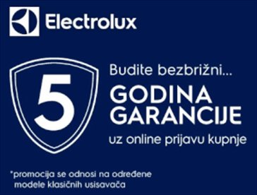 5 godina garancije (2 godine redovne + 3 godine dodatne garancije) na određene Electrolux usisavače