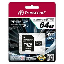 Memorijska kartica Transcend SD MICRO 64GB HC Class10 + SD a